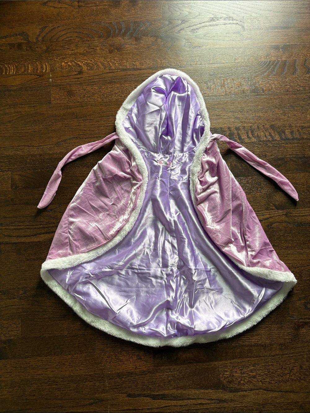Kids Pink & Lavender Hooded Cape Coat with Faux Fur Trim